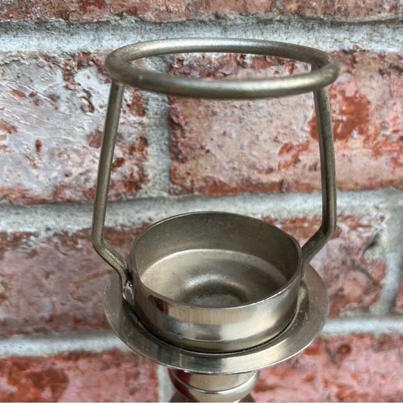 Tea Light Candle Lamp With Red Beaded Shade Silver Tone Metal Base - Picture 4 of 12